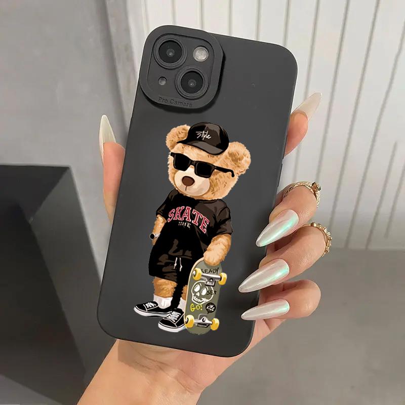 Teddy Bear Couple Cartoon Phone Case For iPhone 16 15 14 13 12 11 Pro Max XS XR X 7 8 15 16 Plus SE 2020 Soft Silicone Cover