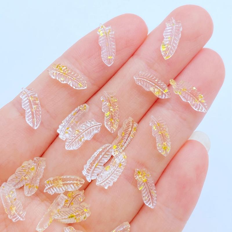 

100Pcs New Cute Mini Feather Series Resin Flat Back Cabochon Scrapbooking Hair Bow Center Embellishments DIY Accessories