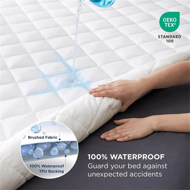 Waterproof Quilted Fitted Sheet Soft Solid Color Mattress Cover for All Seasons Non Slip Mat with Elastic Band