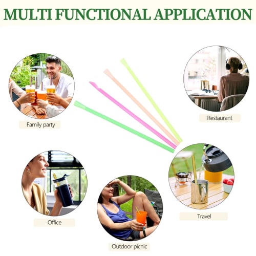 OUNONA Shaved Ice Spoon Straws, Disposable Plastic Spoon-Shaped Straws, Set of 300, Perfect for Ice Smoothies, Milkshakes, and Drinks, Large, Thick, C