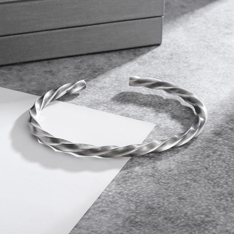 Silver Feather Cuff Bracelet for Men Women Vintage Adjustable Bracelet Bangle Fashion Jewelry