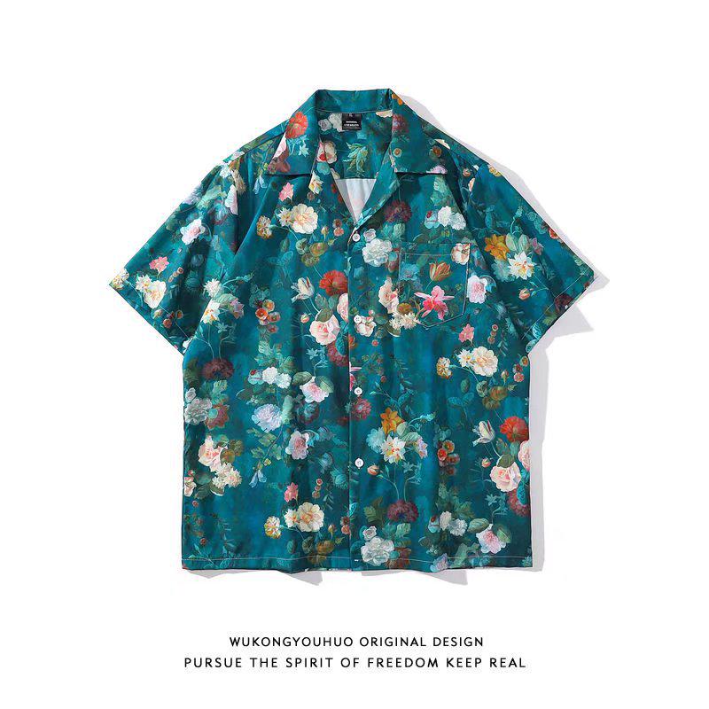 

2026 Men s Floral Shirt - Korean Style, Loose Fit, Short-Sleeve, Beach Fashion 3XL