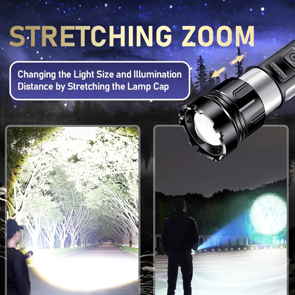Upgraded Rechargeable LED Flashlight with High Brightness Side Lights and Tail Magnet Zoom Function,essential for Emergency, Camping,hiking Trips