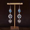 Bohemian Elegant Textured Flower Love Pendant Long Tassel Earrings