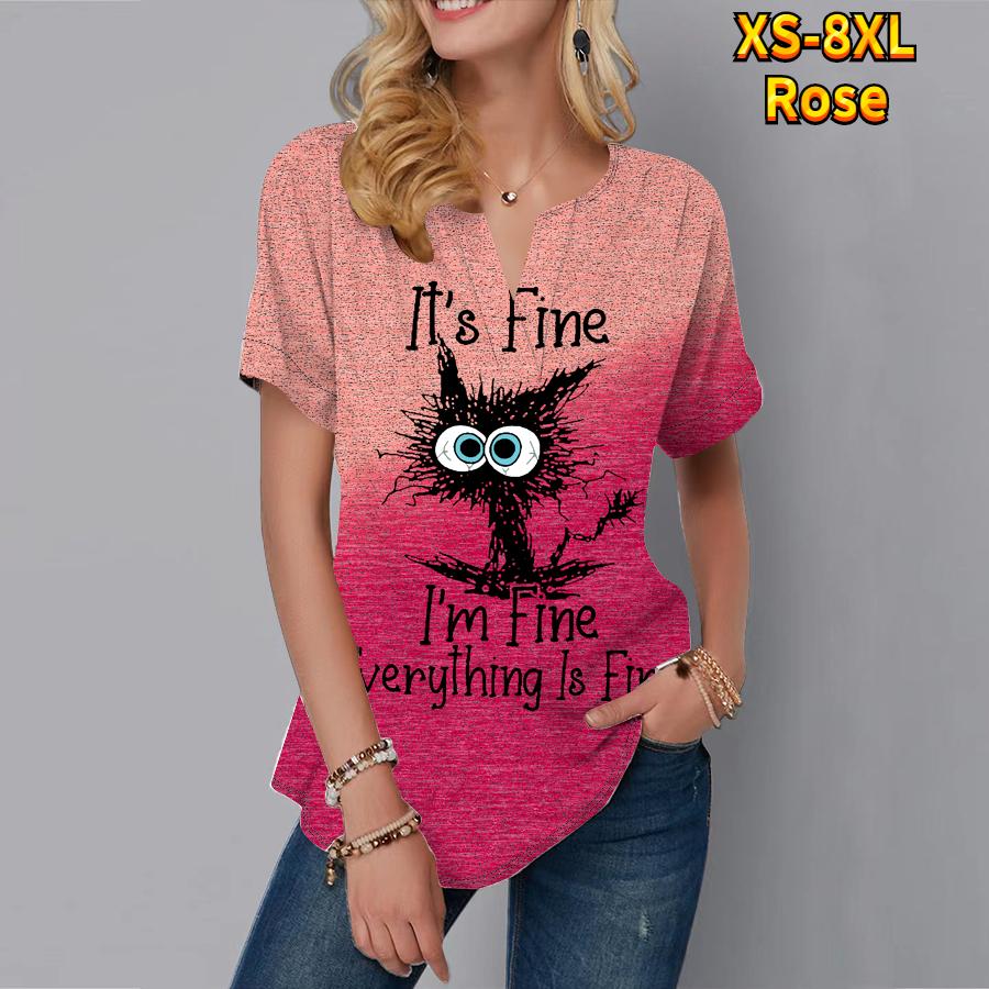 

Женская летняя футболка с принтом жареного кота, футболки с короткими рукавами, повседневные топы, маленький v-образный вырез с короткими рукавами 8XL