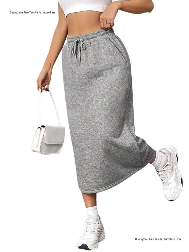 European-American Casual Elastic Waist Slit Skirt