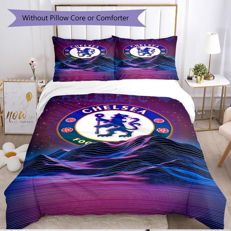 3pcs Duvet Cover Set (1*Duvet Cover + 2*Pillowcase, Without Core), Chelsea F.C Print Soft All‑Season Bedding Set, Home Bedroom Decor Gift