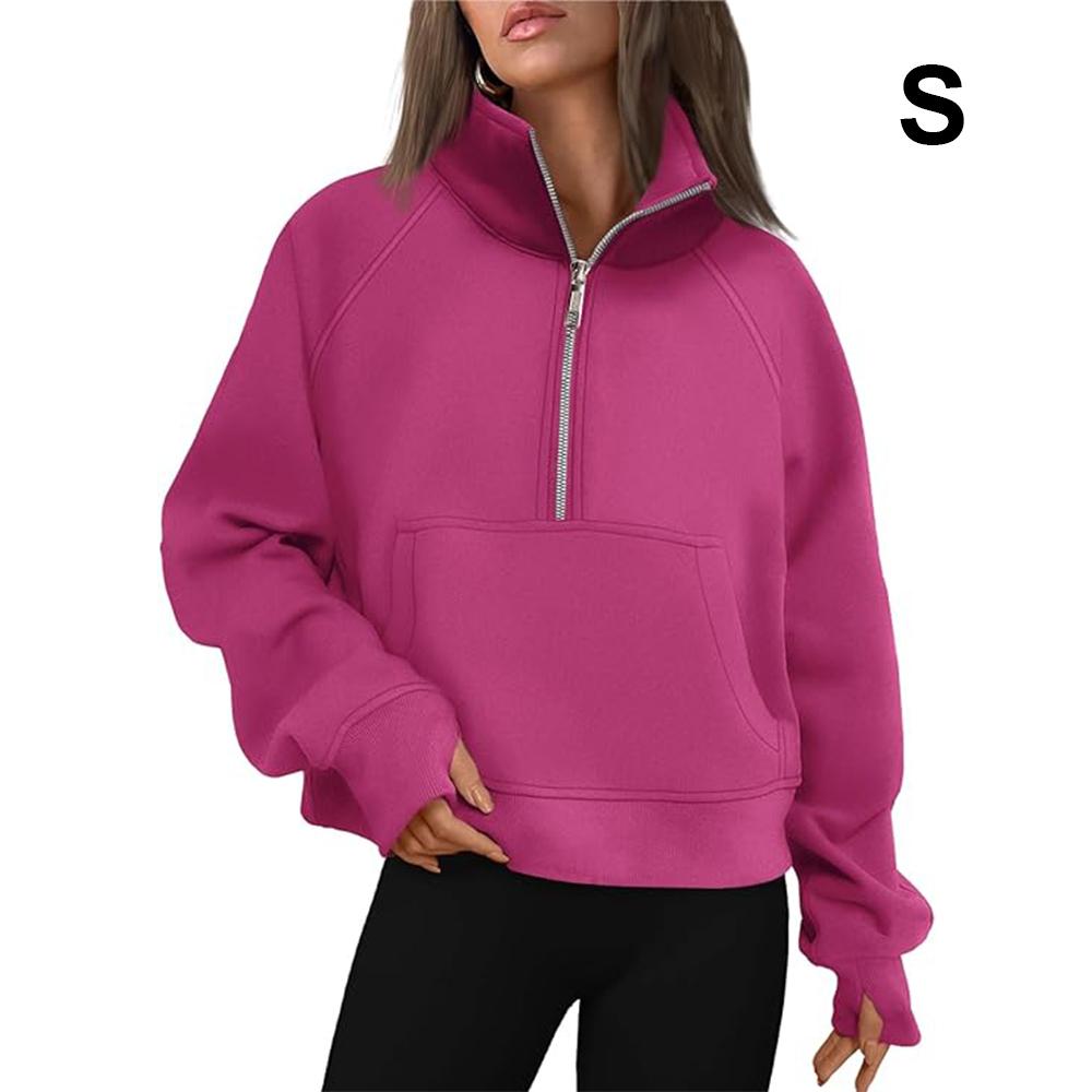 Moletom Feminino REIOASUD Meio Zíper - Cropped Com Capuz E Forro Lã
