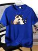 Unisexs Tee Sweet Hugging Couple Kitten Pattern Print Cotton Short Sleeve Male Casual Streetwear Outdoor Daily Basic Fashion Top