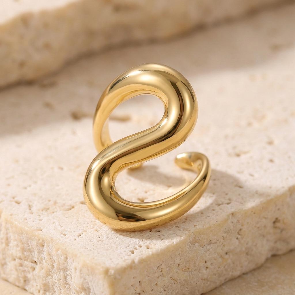 INSSGG European Haute Couture S-Shaped Minimalist Adjustable Open Ring