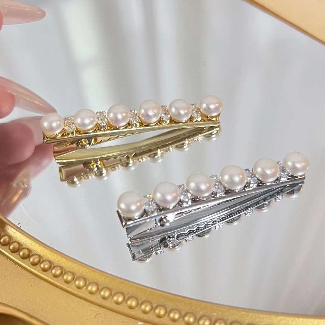 High Quality 6-7MM Freshwater Pearl Hair Jewelry Red Sky Star Mesh Hair Clip Natural Gold/Silver Two Colors Wedding Anniversary золотой