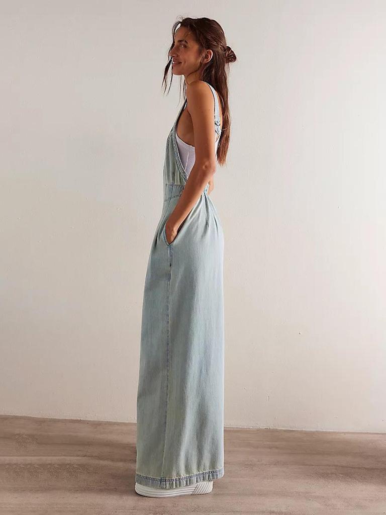 Women's Loose Wide-Leg Denim Overalls