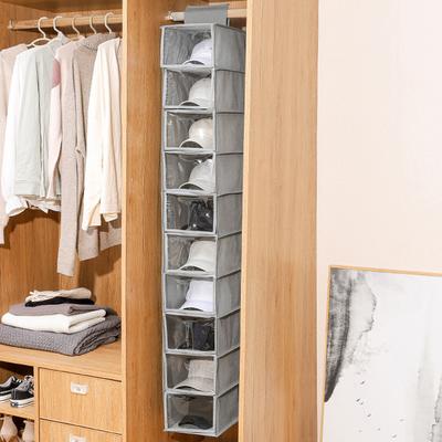 10-Layer Hanging Storage Bag Hat Organizer for Closet Cap Organizer with Dust Cover Rack Collapsible Wardrobe Sundries Organizer