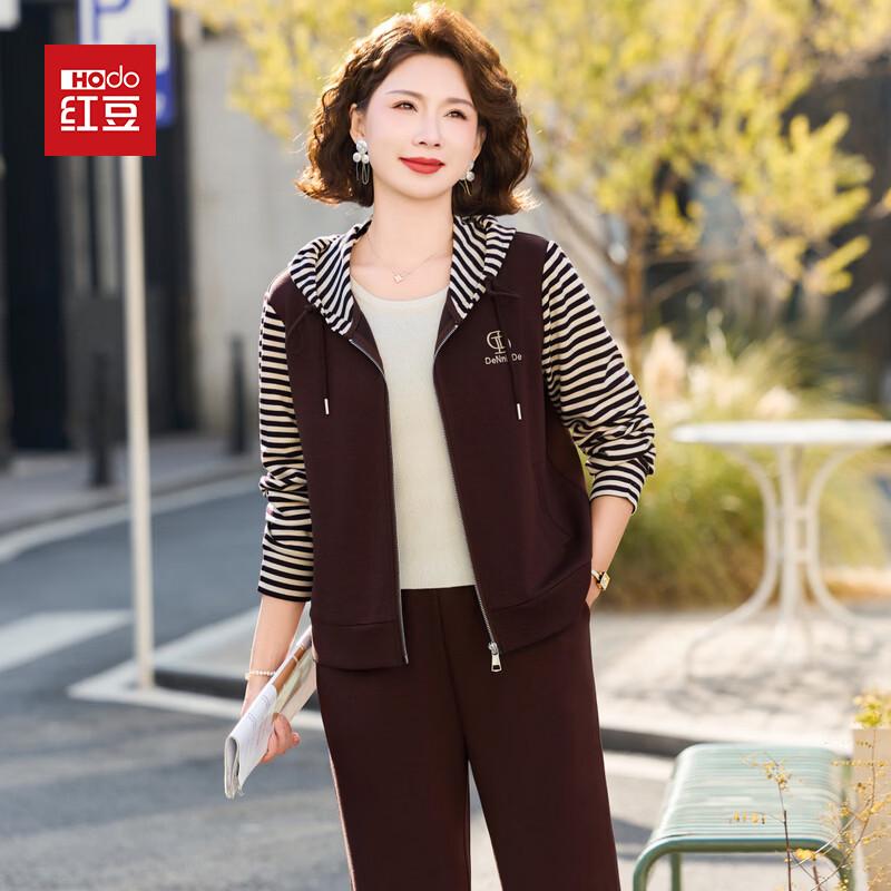 Hodo Women s Mid-Age Spring Casual Hooded Two-Piece Set 4XL