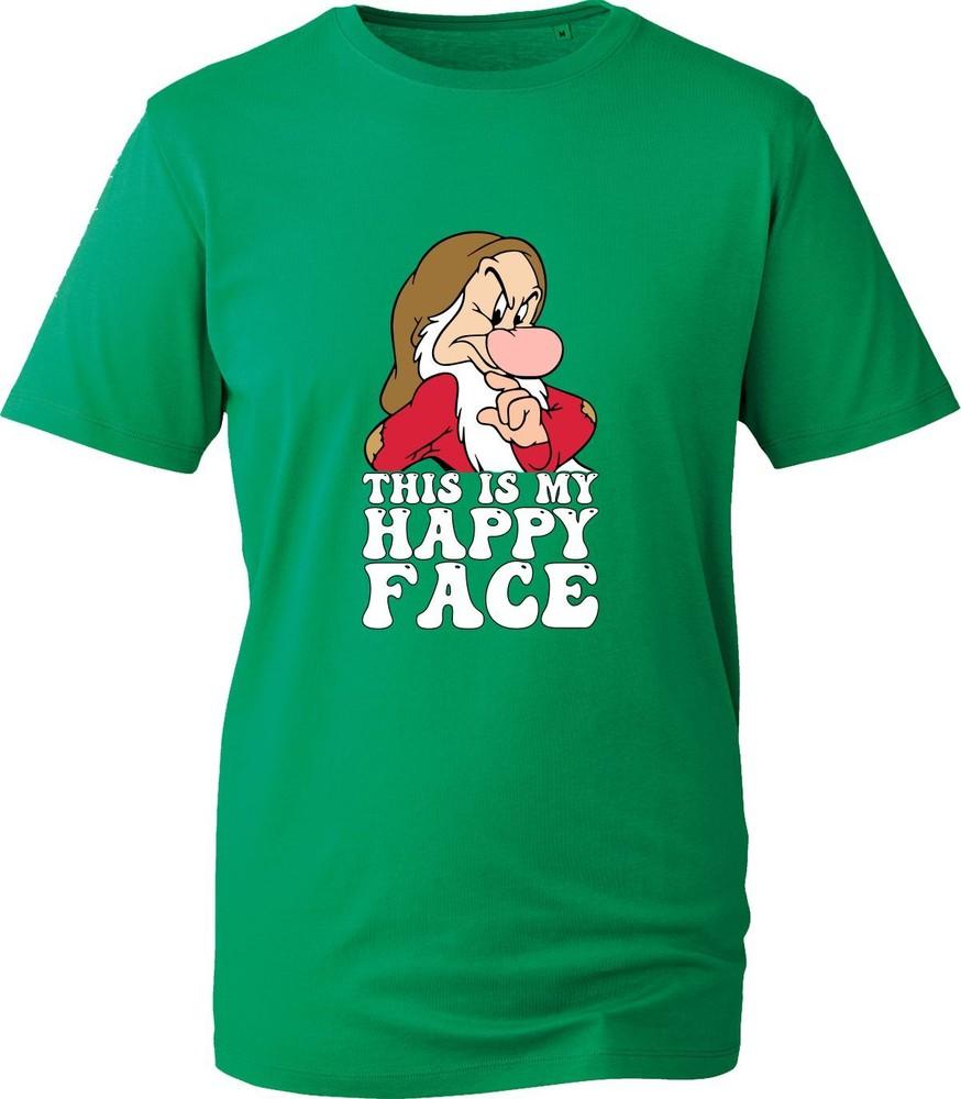 This Is My Happy Face Funny Dwarf T Shirt Meme Grumpy Cartoon Lovers Xmas Top S