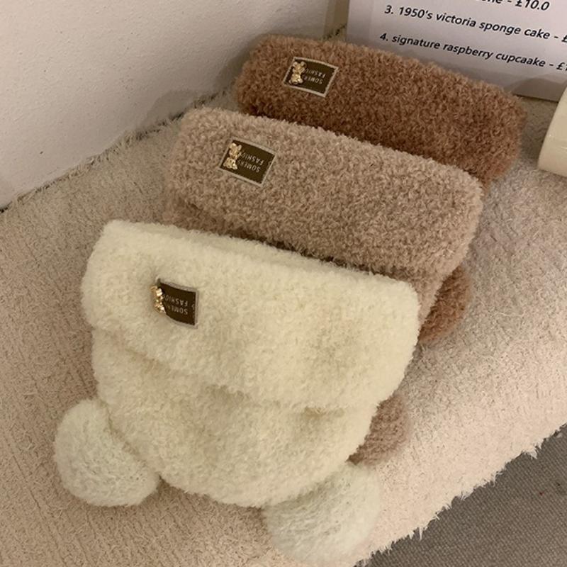 Little Bear Plush Hat with Thick Velvet for Autumn and Winter Cold Protection, Ear Protection, and Warm Knitted Hat