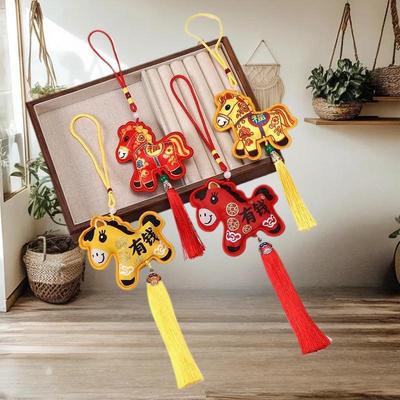 Chinese Style Zodiac Mascot Pendant Blessing Embroidery Lucky Fragrant Bag With Tassels Horse Incense Bag Car Hanging