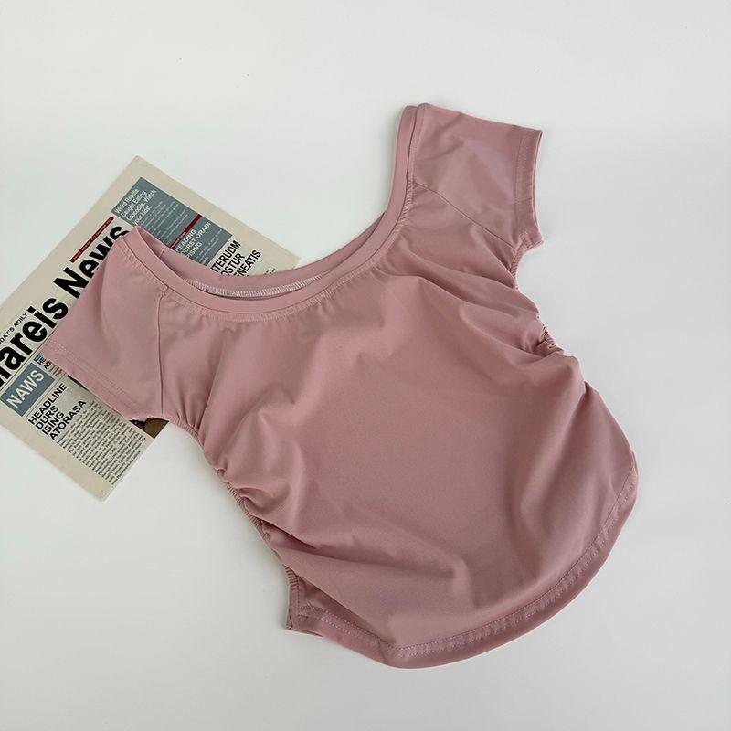 

Летняя одежда для йоги, быстросохнущая, с охлаждающим эффектом, спортивные топы, женская облегающая футболка, одежда для бега, пилатеса, тренировок, с коротким рукавом Pink S