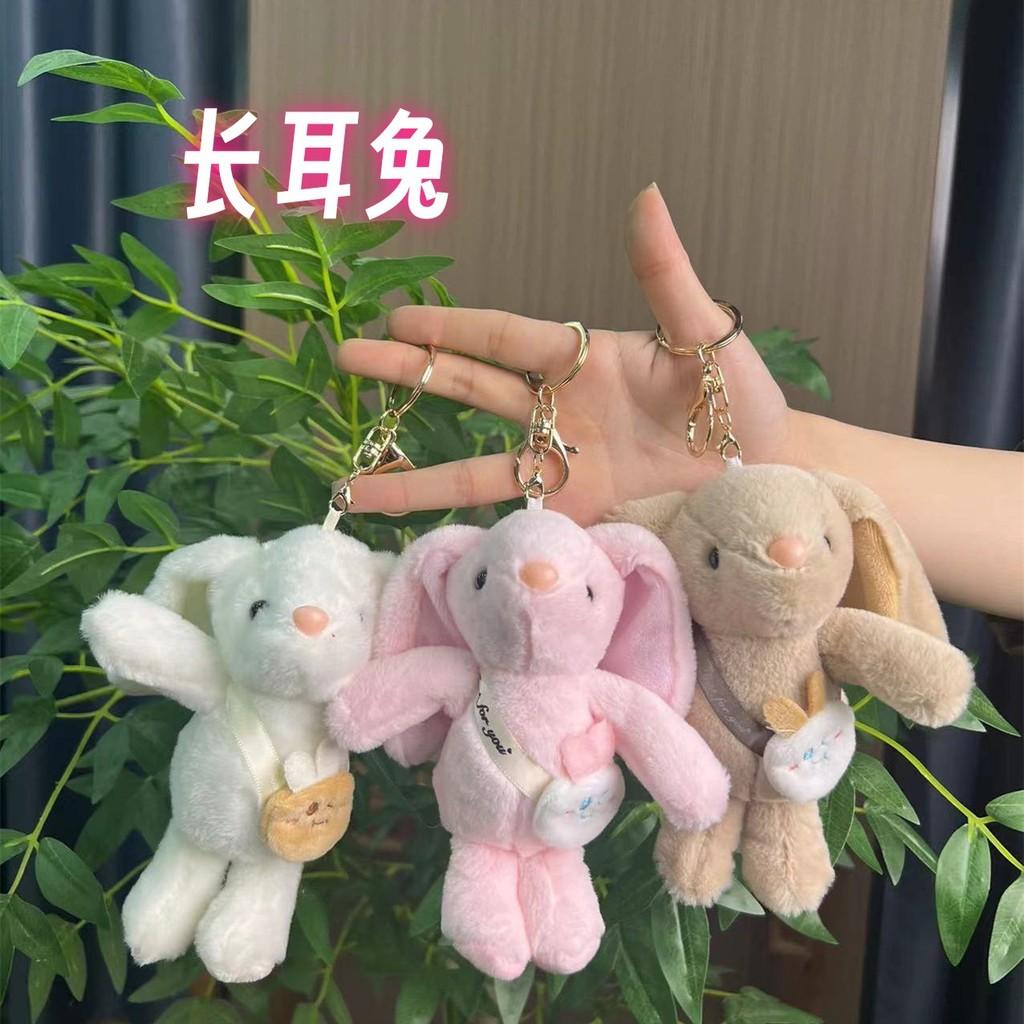 Longeared Bunny Delightful Plush Toy In Pink White And Brown For Keychain Stylish