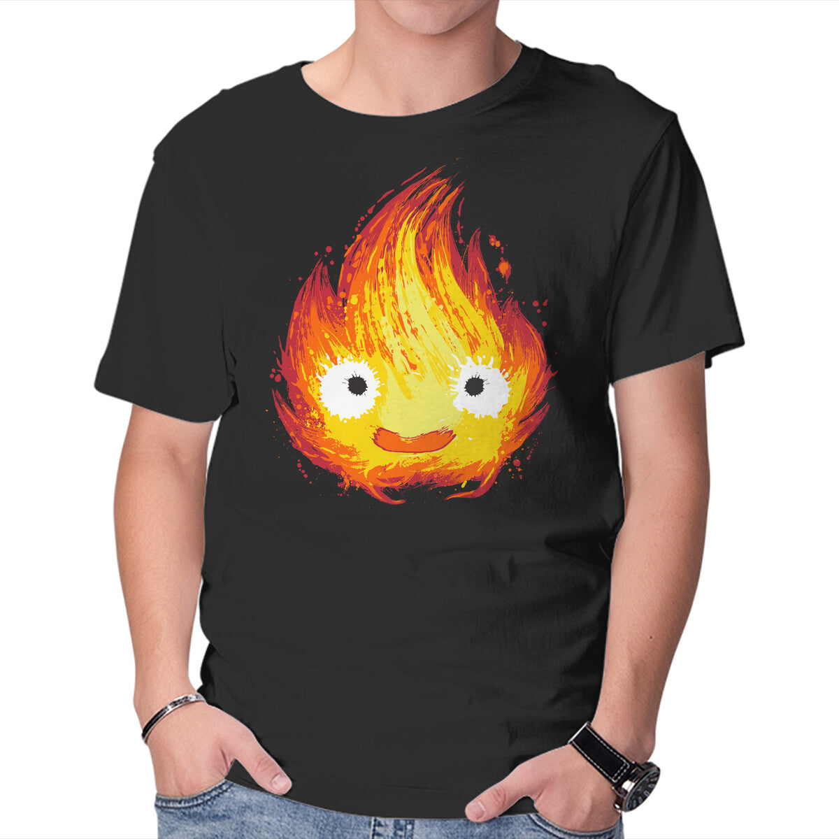 Unisex Crew Neck T-Shirt Fire Demon Painting Graphic Short Sleeve Casual Tee XXXL