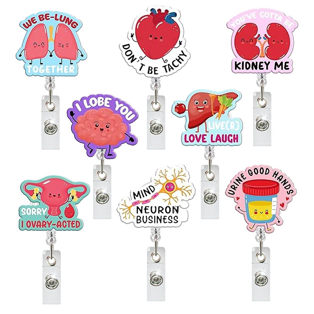 Cute Medical Organ Acrylic Badge Reel Retractable Nurse ID Badge Holder with Lung Kidney Design Clip for Doctor Office Supplies