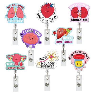 Cute Medical Organ Acrylic Badge Reel Retractable Nurse ID Badge Holder with Lung Kidney Design Clip for Doctor Office Supplies