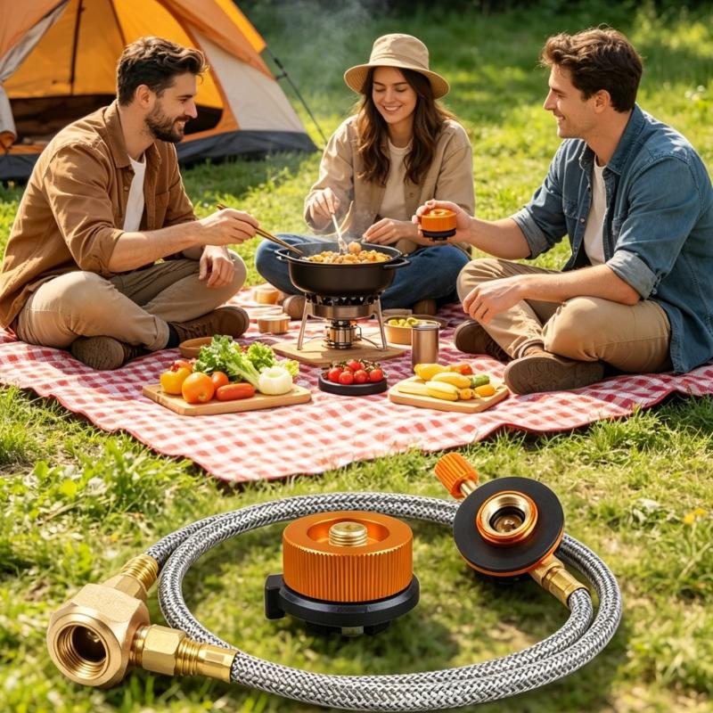 Outdoor Camping Brennstoffkanister Adapter Camping Wanderkocher Butan Gasadapter Konverter Verbindungsstücke mit Verlängerungsrohr