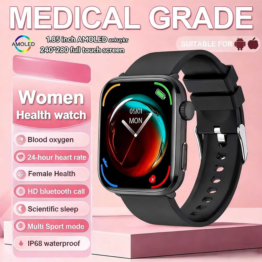 1.85-inch AMOLED Screen Smart Watch Women Bluetooth Call NFC Heart Rate Blood Pressure Blood oxygen Lady Sleep Smartwatches 2026