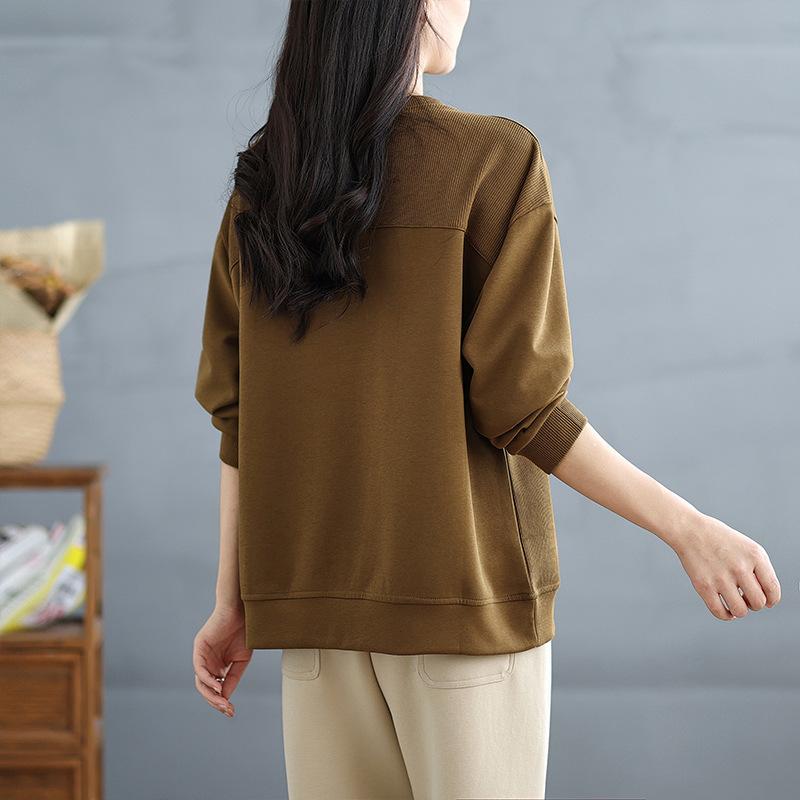 Autumn and Winter Women's Pullover Casual Sweatshirt Plus Size Knit Splicing Irregular Long Sleeve Pullover Sweatshirt