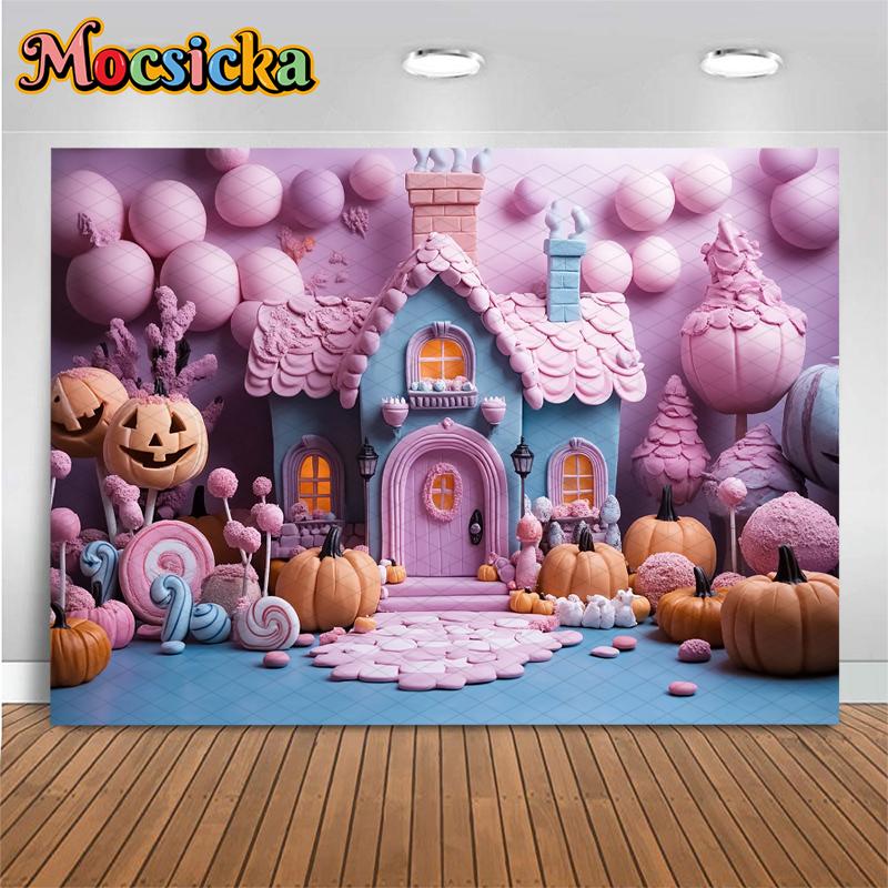 Mocsicka Halloween Photography Background House Candy Balloons Castle Decorations Holiday Festival Autumn Pumpkin Party Backdrop