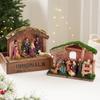 With Wooden Stable Christmas Nativity Figurines Advent Nativity Scene Mary Jesus Angel Wise Men Stable Animal Statues Home Decor