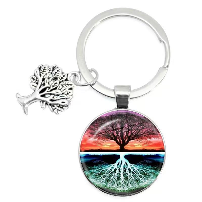 Tree Of Life Glass Keychain With Silver Alloy Accent For Everyday Use And Gift Ideas