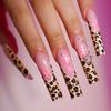 Pink Long False Nails with Leopard Tip Charming Comfortable To Wear Manicure Nails for Shopping Traveling Dating