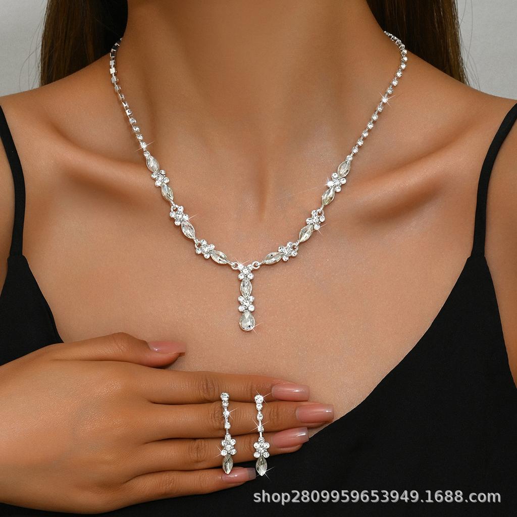 Alloy Rhinestone Wedding Necklace Earrings Bridal Wedding Accessories Banquet Ladies Jewelry