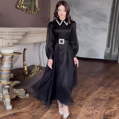 2024 European & American Women's Rhinestone Lapel Mesh Long Dress - Elegant Summer Socialite Style