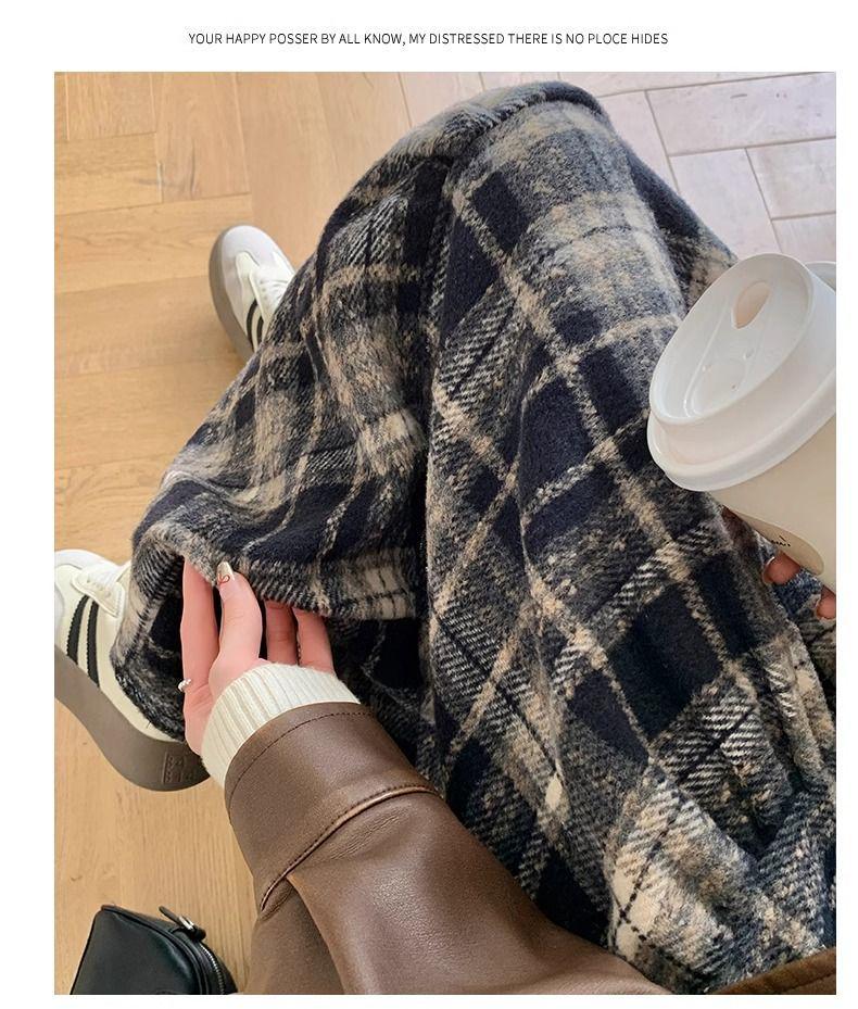 Japanese Korean Style High-Waisted Wool Plaid Pleated Skirt for Women - Mid-Length, Autumn/Winter 2026