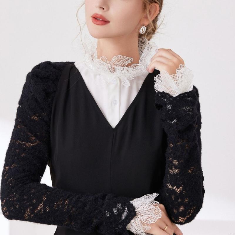 Elegant Decorative Lace Collar And Arm Cuff Sleeves Set For Women Formal Outfit Dress Sweater Enhancement Accessories