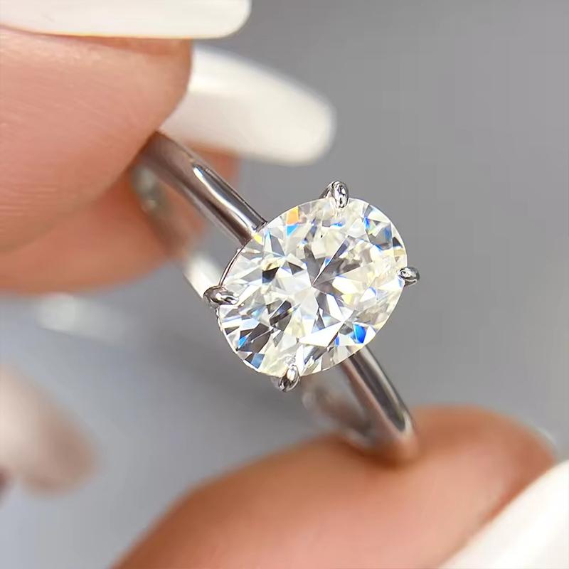 DJMAX 1-3 Karat Oval/Brillant geschliffener Moissanit-Ring Farbe D für Damen 925er Silber Verlobungsring Ehering