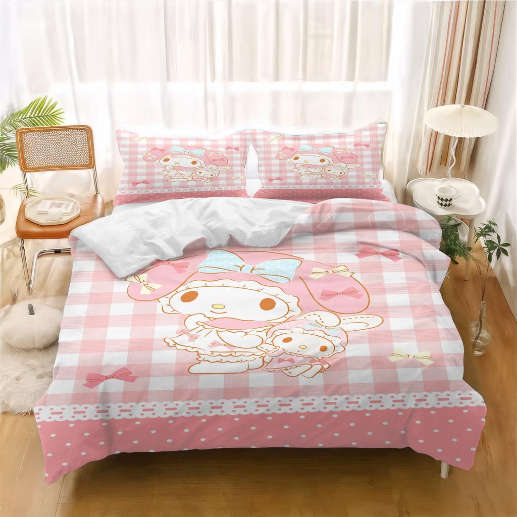 Miniso-My Melody Set Copripiumino Set Biancheria da Letto per Bambini Casa Matrimoniale Set da 3 Pezzi 1 Copripiumino Lusso 100% Poliestere Stampato Moderno