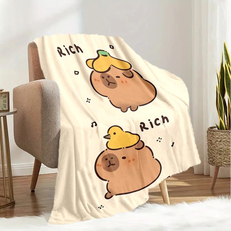 1PC Cute cartoon capybara pattern blanket, all season lightweight home office outdoor nap multifunctional blanket