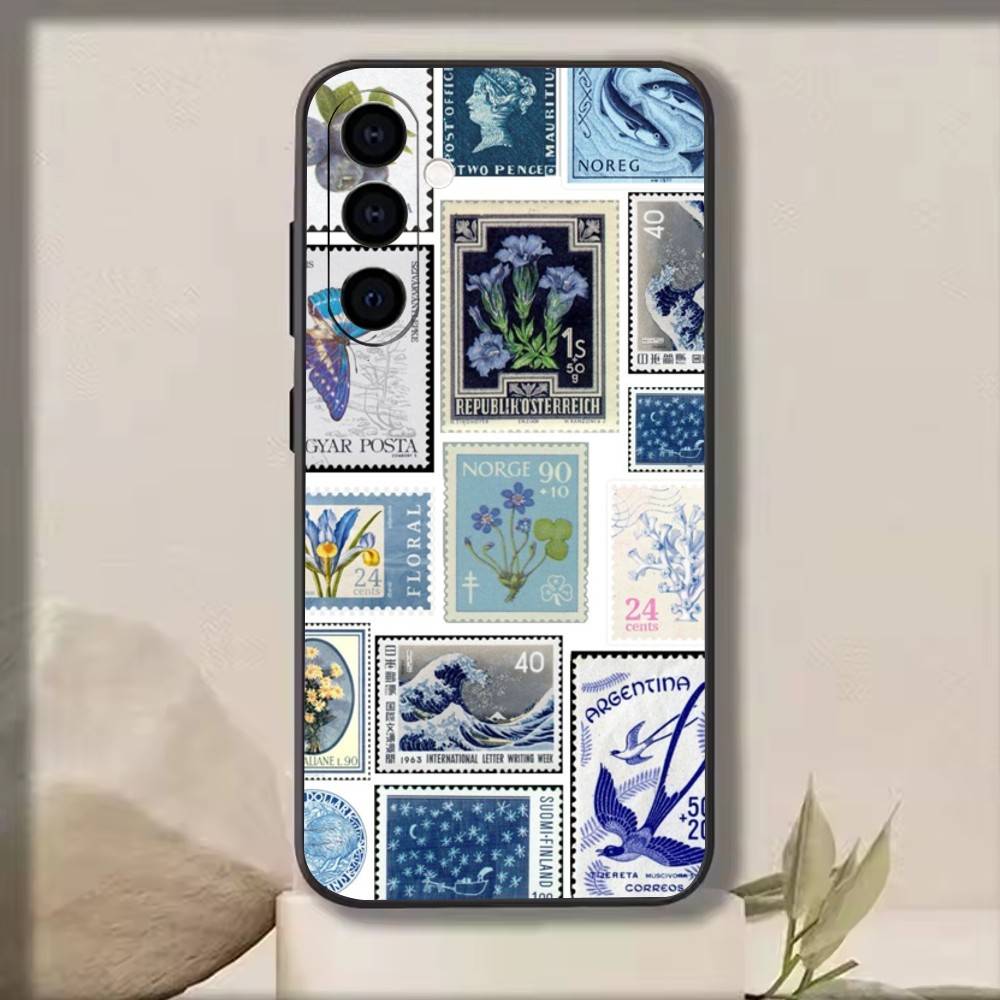 Retro Stamp Phone Case For Samsung Galaxy A73,A72,A71,A70,A53,A52,A51,Soft Silicone Black Cover