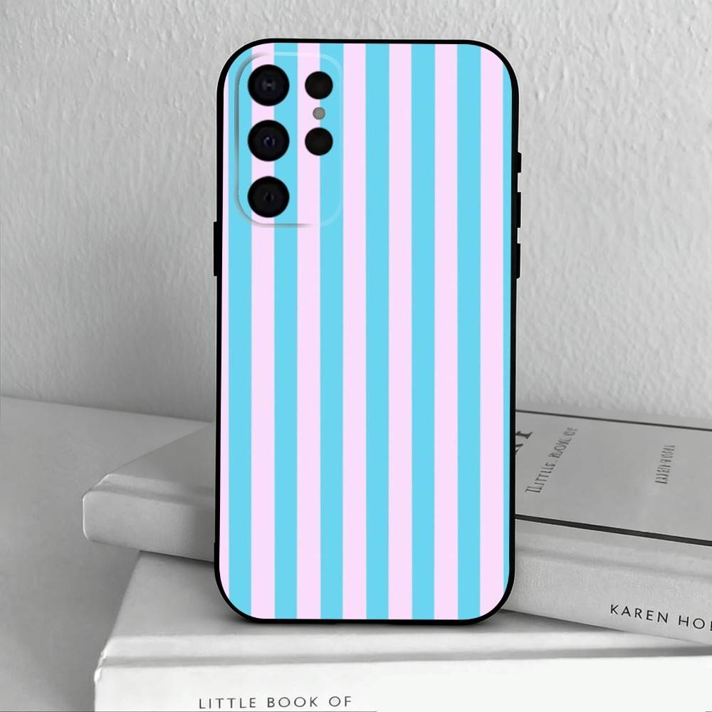 S-Striped Color-Blocking Art P-Pattern  Phone Case For Samsung S25,24,23,22,30,21,10,9,Ultra,Plus,Lite,FE,4,5 G Soft Black Case