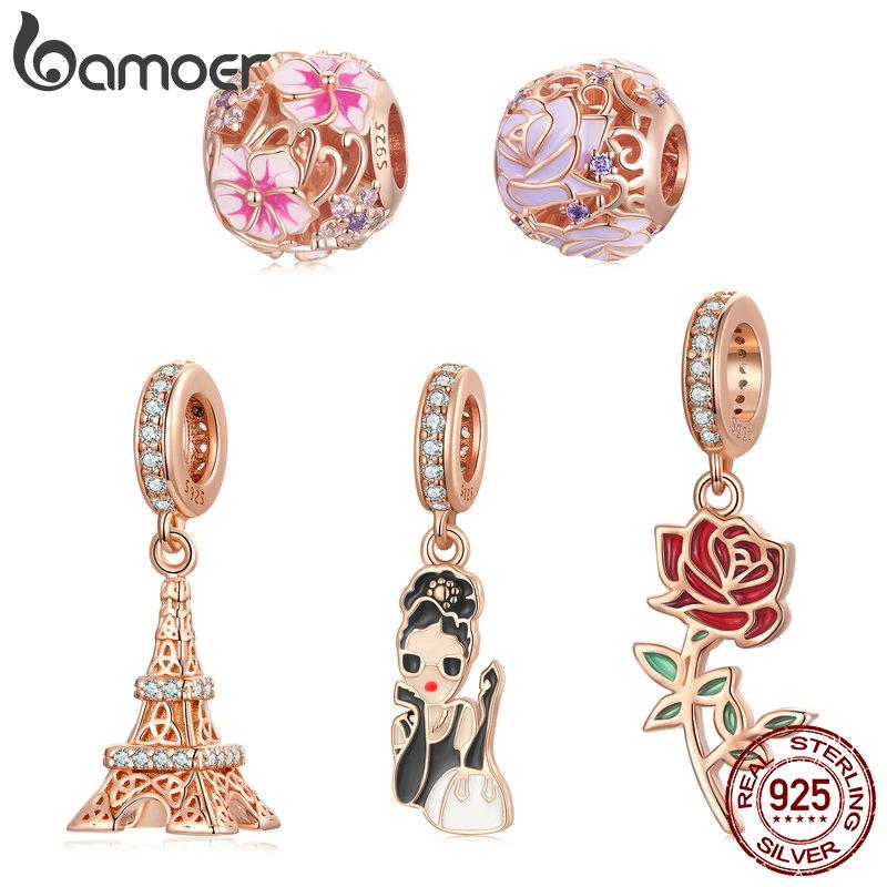 NewL Ciondolo Coccinella In Argento 925 Con Zircone Cubico Rosa - Per Bracciali Fai Da Te, In Confezione Regalo