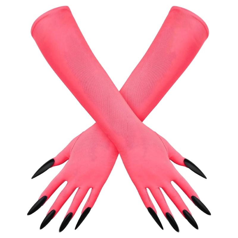 Guanti Lunghi di Halloween con Dita Appuntite e Tessuto Elasticizzato per Look da Palco, Giochi di Ruolo e Styling Fotografico