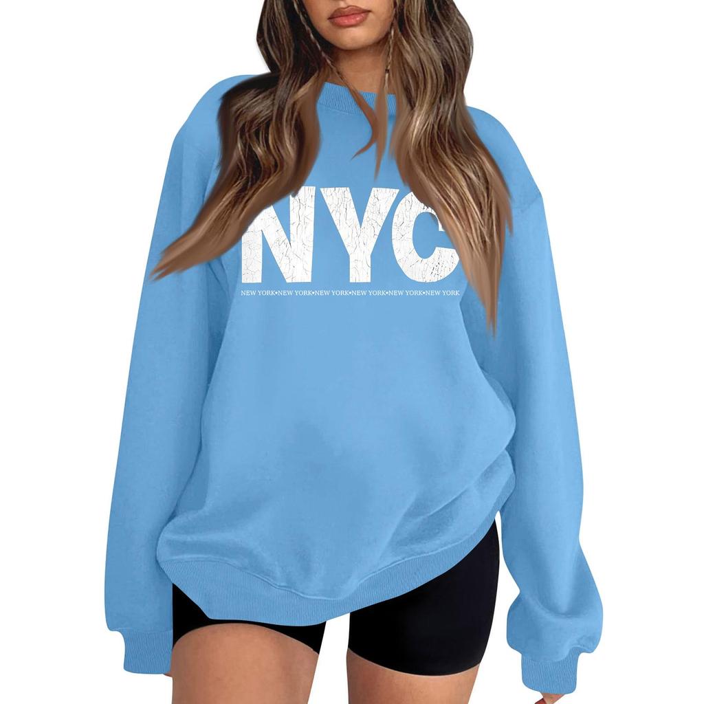 Lightweight Long Sleeve Pullover Sweatshirt for Men and Women Crew Neck Casual Fit Printed NYC Graphic Sweatshirt