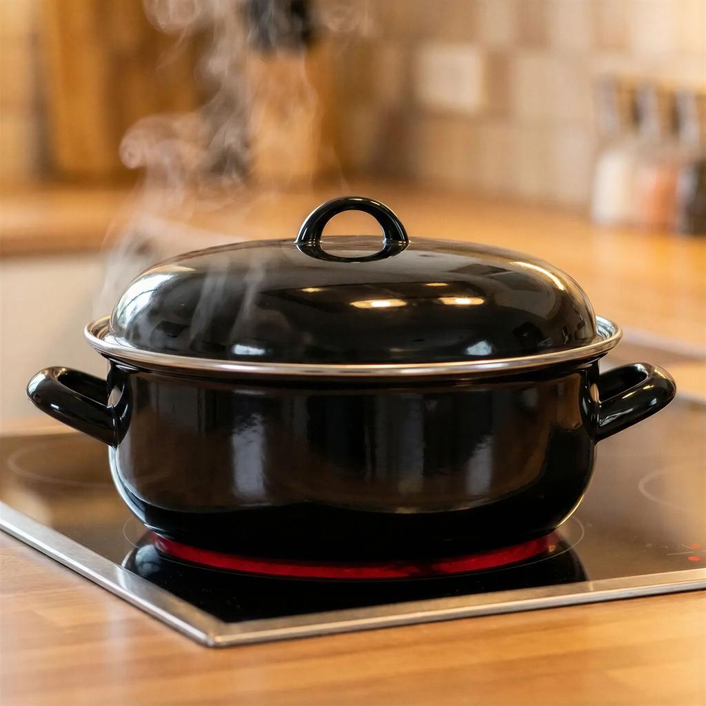 ENAMELLED POT 4.5L STEEL BLACK 28cm FOR GAS AND ELECTRIC COOKERS