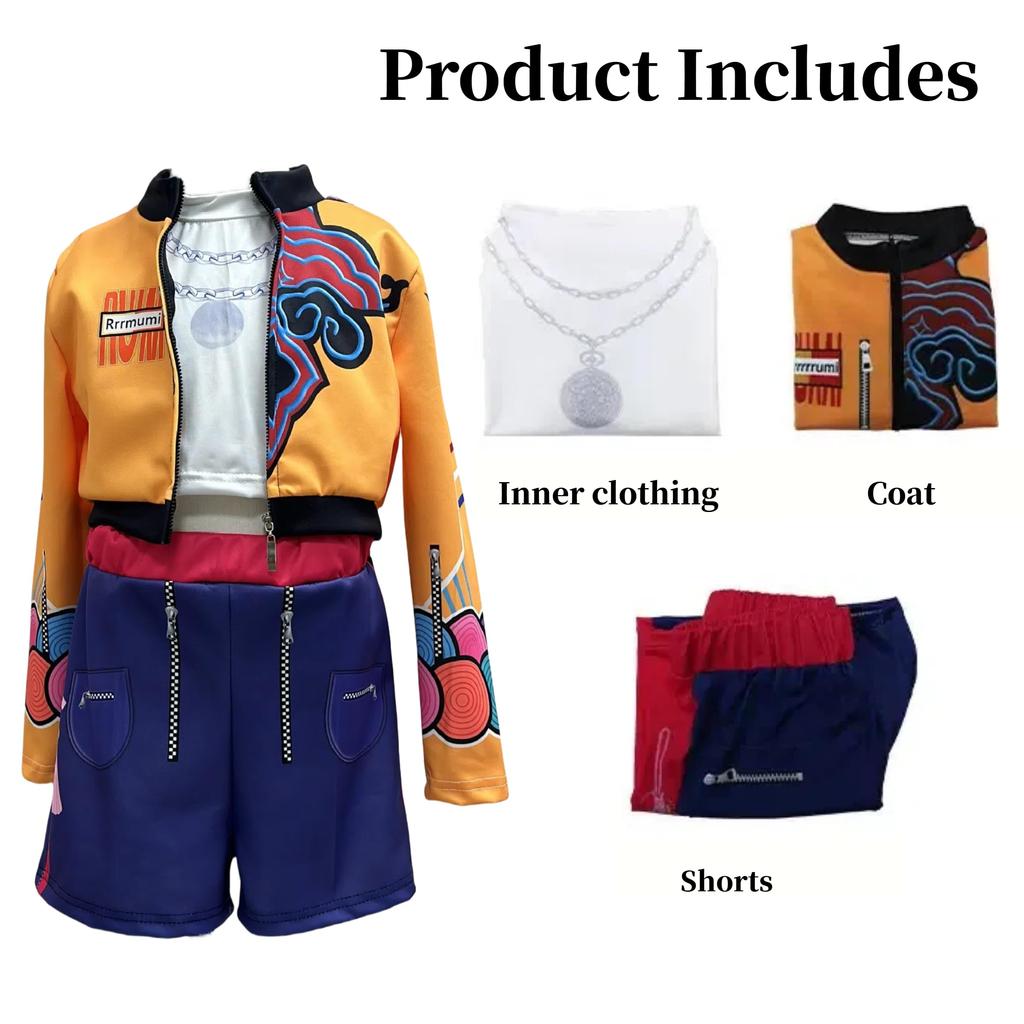 Children's K-Pop Demon Hunter Cosplay Costume with Accessories for Girls - Includes Jacket, Top, and Shorts - Perfect for Halloween