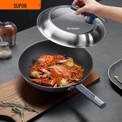 Wok SUPOR Haut de Gamme en Acier Inoxydable sans Revêtement Titane, 30cm