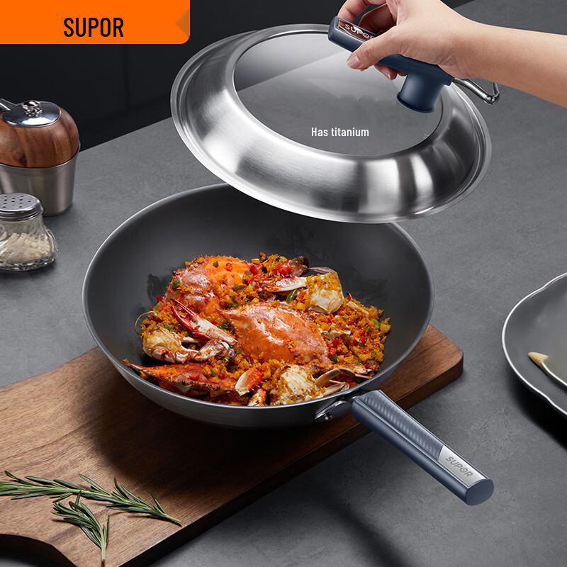 SUPOR Flagship Titanium Coating-Free Stainless Steel Wok, 30cm