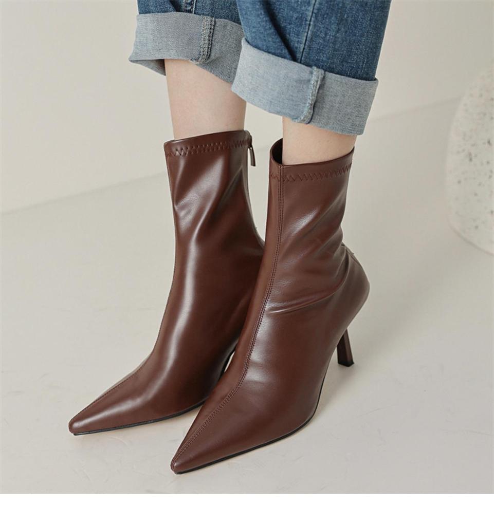 Fashion 2025 New Autumn Winter Pointed Toe Women Ankle Boots Fashion Zipper Shoes Thin High Heel Women's Morder Short Booties D214
